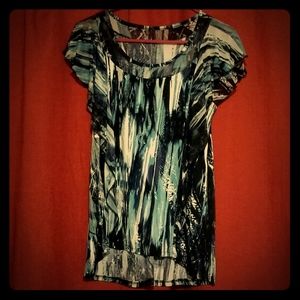 Blue & cream colored dressy flowing top